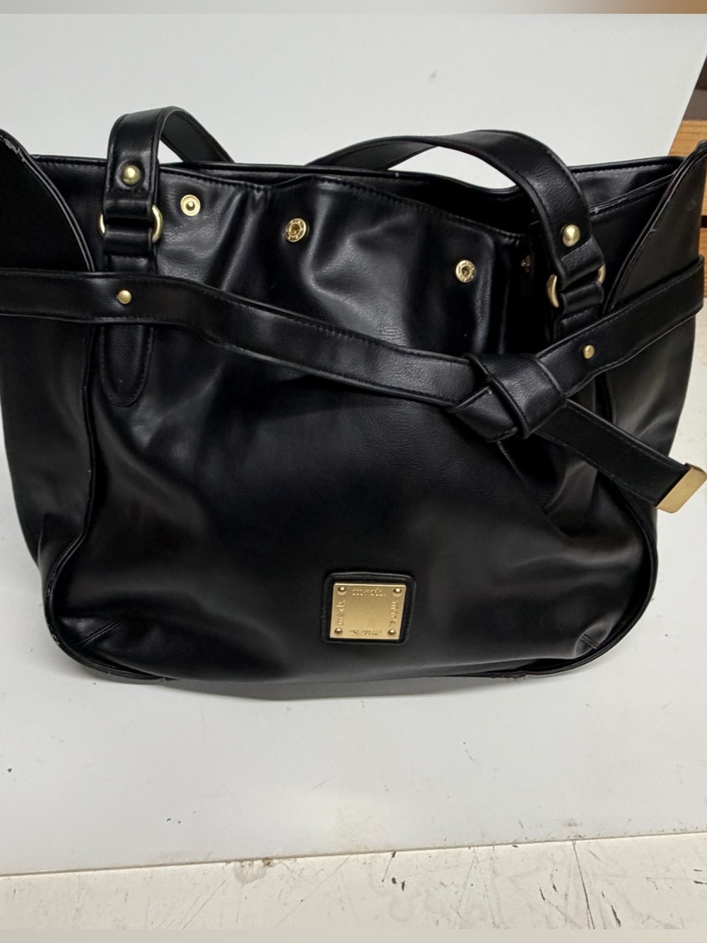 Mark by Avon Black Leather Tote Bag with Gold Hardware